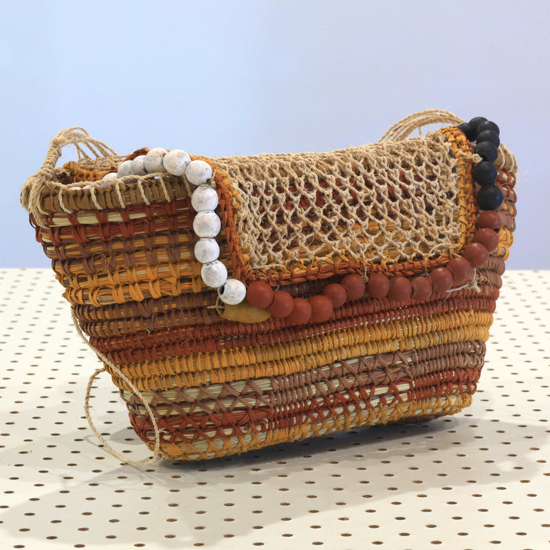 Aboriginal Artwork by Dorothy Warrngarrknga Ganambarr, Gapuwiyak - Woven Bag (30x16x12cm)