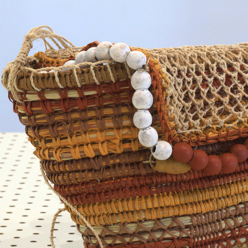Aboriginal Artwork by Dorothy Warrngarrknga Ganambarr, Gapuwiyak - Woven Bag (30x16x12cm)