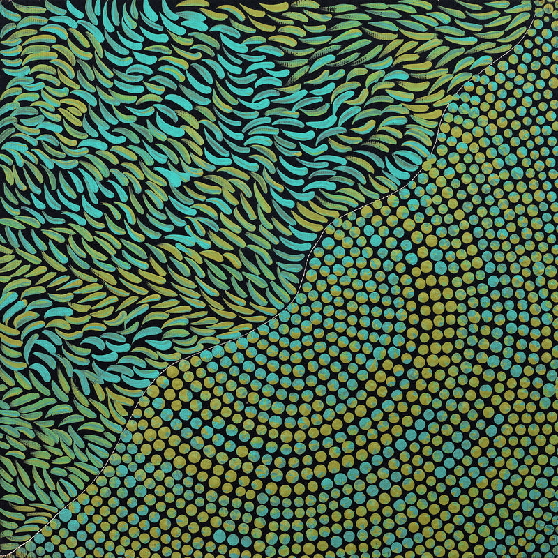 Aboriginal Artwork by Drusilla Nangala Spencer, Watiya-warnu Jukurrpa (Seed Dreaming), 30x30cm