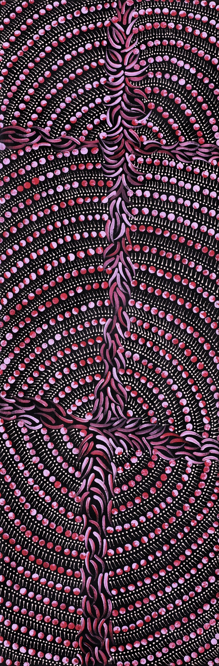 Aboriginal Artwork by Drusilla Nangala Spencer, Watiya-warnu Jukurrpa (Seed Dreaming), 91x30cm