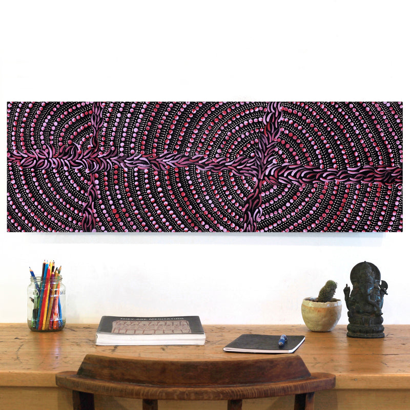 Aboriginal Artwork by Drusilla Nangala Spencer, Watiya-warnu Jukurrpa (Seed Dreaming), 91x30cm