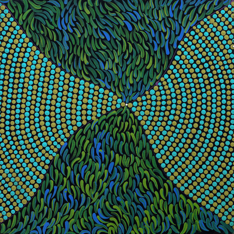 Aboriginal Artwork by Drusilla Nangala Spencer, Watiya-warnu Jukurrpa (Seed Dreaming), 30x30cm