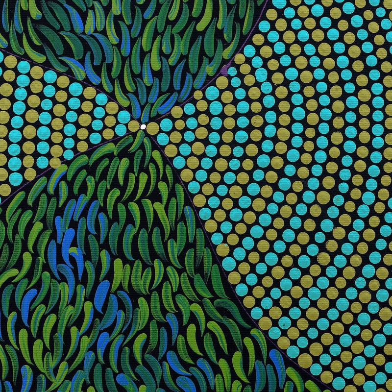 Aboriginal Artwork by Drusilla Nangala Spencer, Watiya-warnu Jukurrpa (Seed Dreaming), 30x30cm