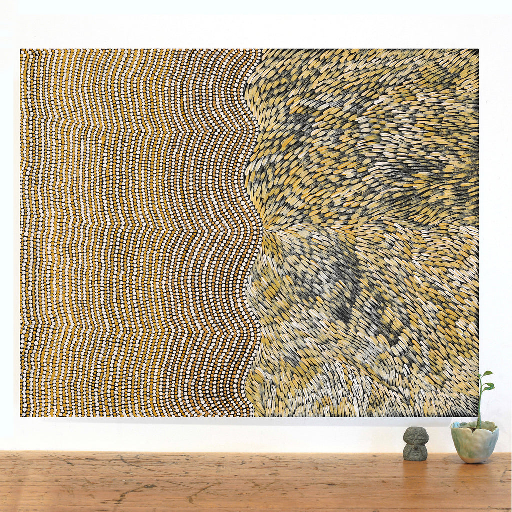 Aboriginal Artwork by Drusilla Nangala Spencer, Watiya-warnu Jukurrpa (Seed Dreaming), 76x61cm