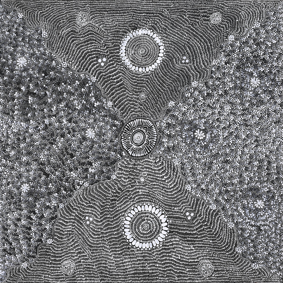 Aboriginal Artwork by Dulcie Nangala Frank, Ngarlkirdi Jukurrpa (Witchetty Grub Dreaming), 76x76cm