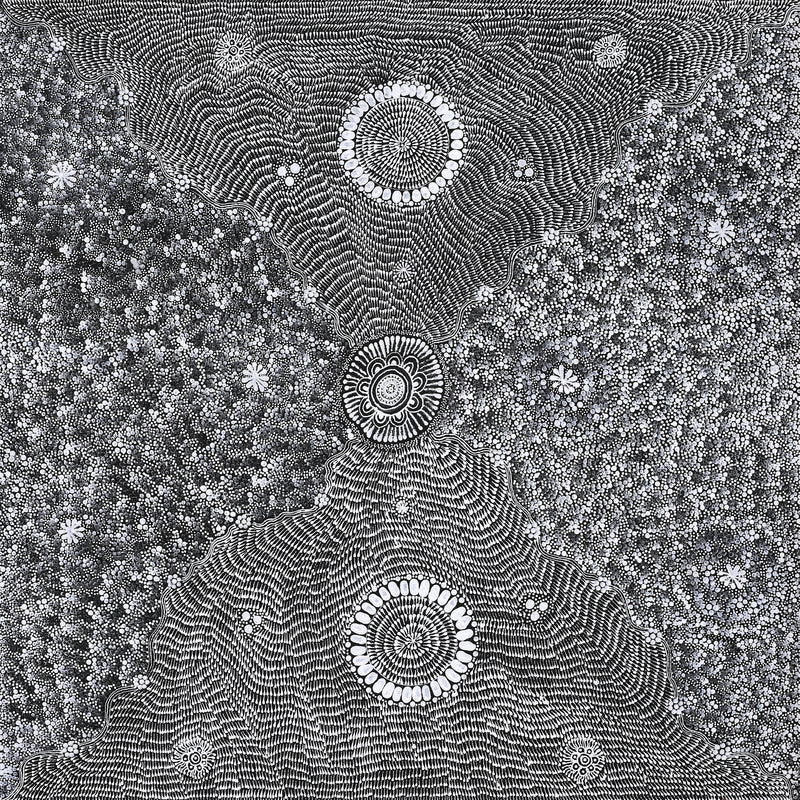 Aboriginal Artwork by Dulcie Nangala Frank, Ngarlkirdi Jukurrpa (Witchetty Grub Dreaming), 76x76cm