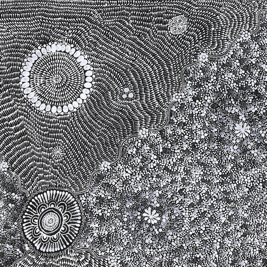 Aboriginal Artwork by Dulcie Nangala Frank, Ngarlkirdi Jukurrpa (Witchetty Grub Dreaming), 76x76cm