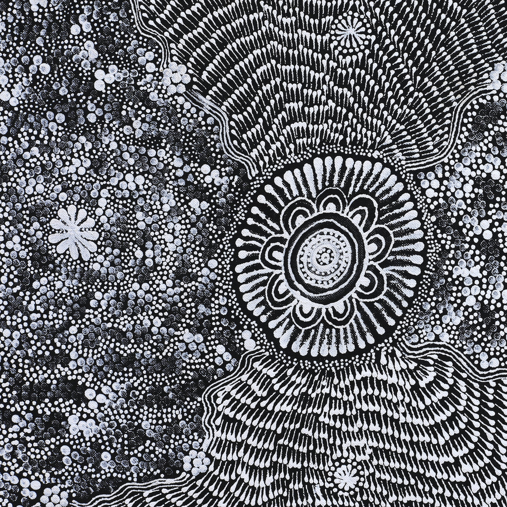 Aboriginal Artwork by Dulcie Nangala Frank, Ngarlkirdi Jukurrpa (Witchetty Grub Dreaming), 76x76cm