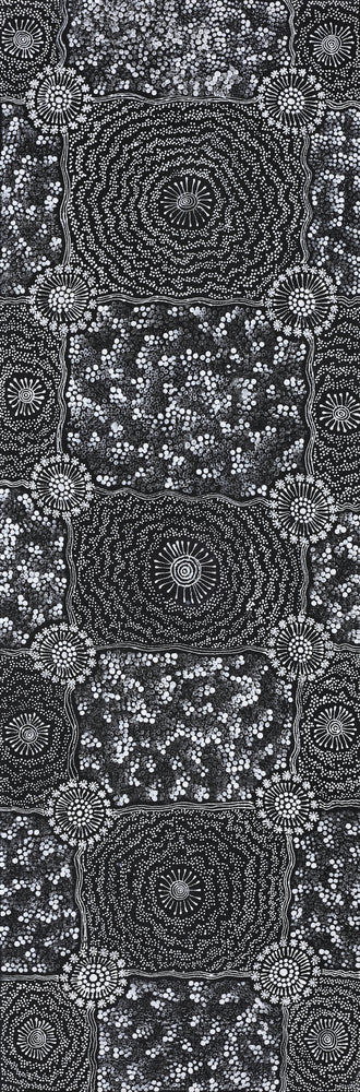 Aboriginal Artwork by Dulcie Nangala Frank, Ngarlkirdi Jukurrpa (Witchetty Grub Dreaming), 91x30cm