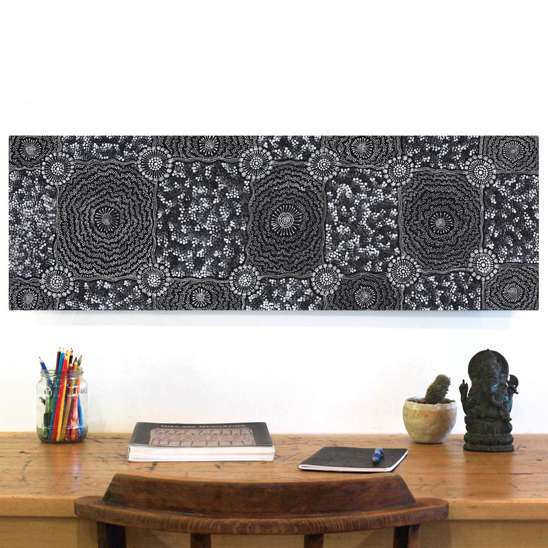 Aboriginal Artwork by Dulcie Nangala Frank, Ngarlkirdi Jukurrpa (Witchetty Grub Dreaming), 91x30cm