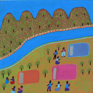 Aboriginal Artwork by Elizabeth Nampitjinpa, Camping out bush, 40x40cm - ART ARK®