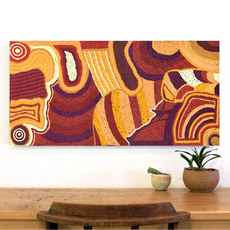 Aboriginal Artwork by Emily Buddy, Malara, 100x50cm