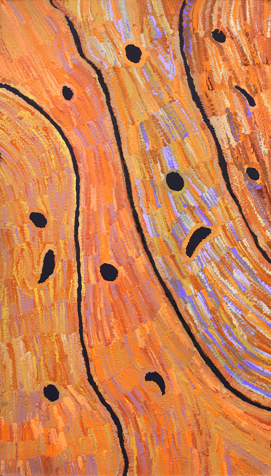 Aboriginal Artwork by Emily Nampijinpa Hudson, Yarungkanyi Jukurrpa (Mt Doreen Dreaming), 107x61cm