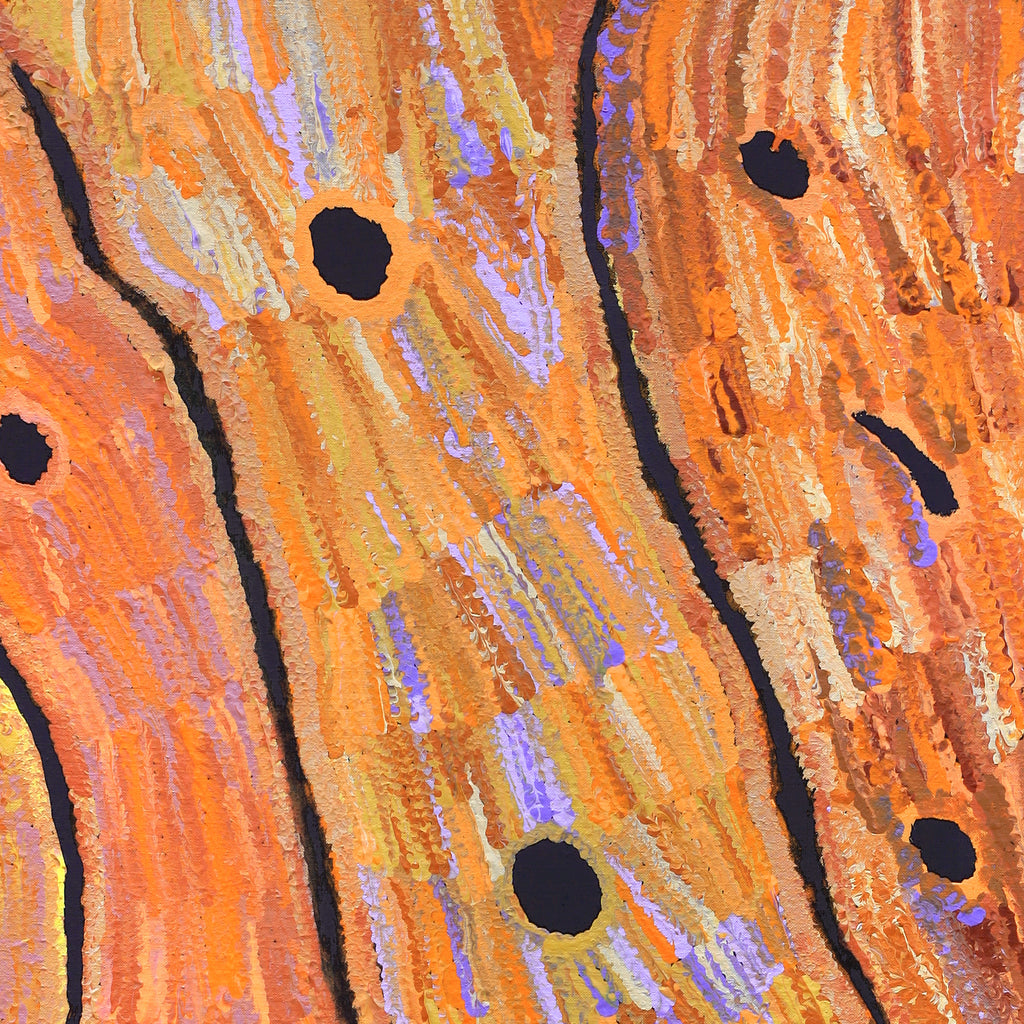 Aboriginal Artwork by Emily Nampijinpa Hudson, Yarungkanyi Jukurrpa (Mt Doreen Dreaming), 107x61cm