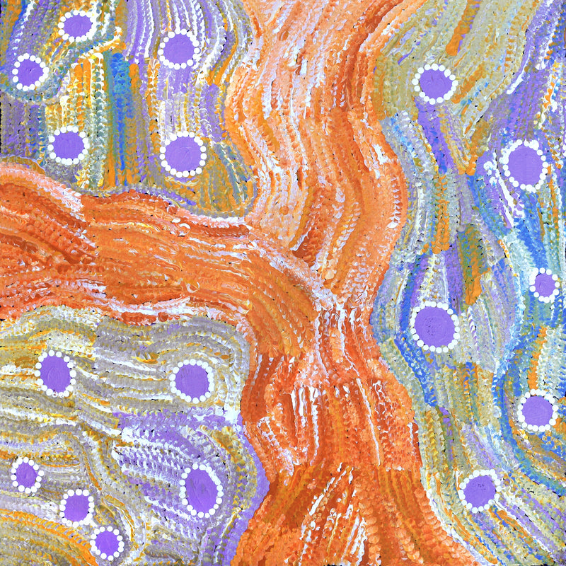 Aboriginal Artwork by Emily Nampijinpa Hudson, Yarungkanyi Jukurrpa (Mt Doreen Dreaming), 61x61cm