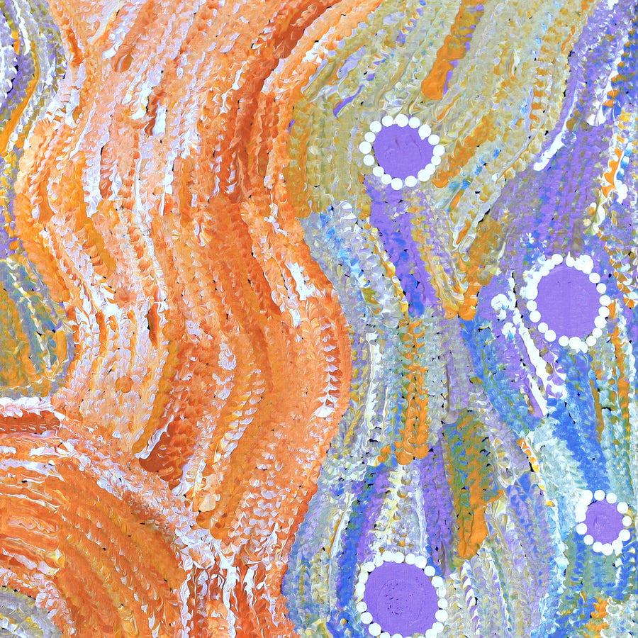 Aboriginal Artwork by Emily Nampijinpa Hudson, Yarungkanyi Jukurrpa (Mt Doreen Dreaming), 61x61cm