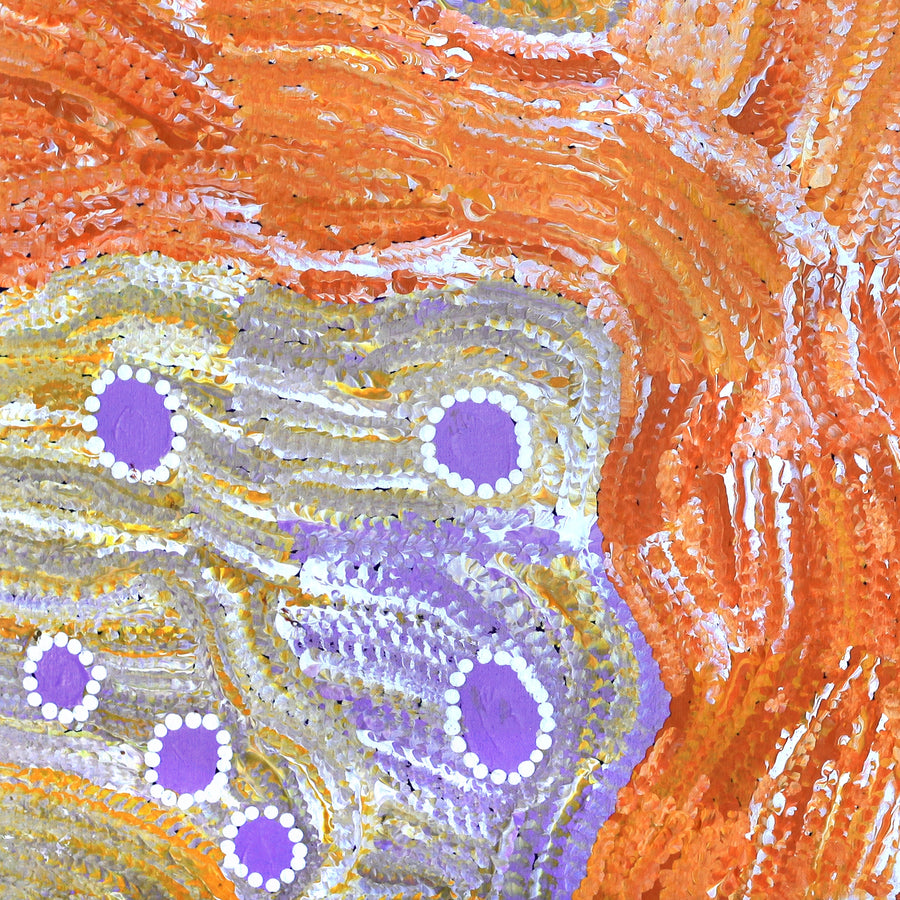 Aboriginal Artwork by Emily Nampijinpa Hudson, Yarungkanyi Jukurrpa (Mt Doreen Dreaming), 61x61cm
