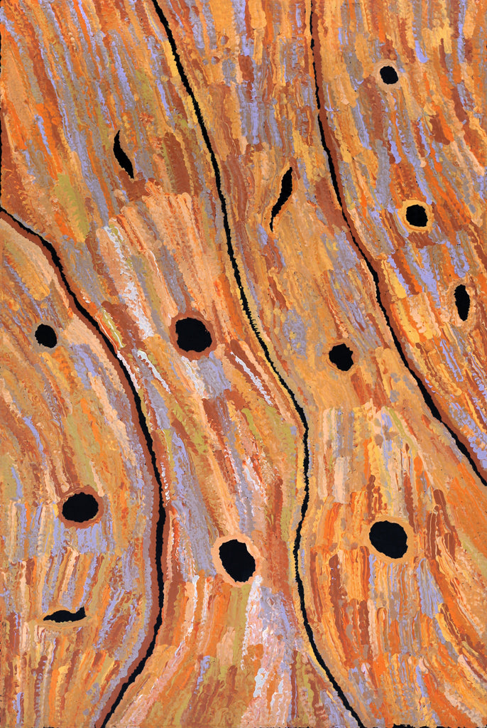 Aboriginal Artwork by Emily Nampijinpa Hudson, Yarungkanyi Jukurrpa (Mt Doreen Dreaming), 91x61cm