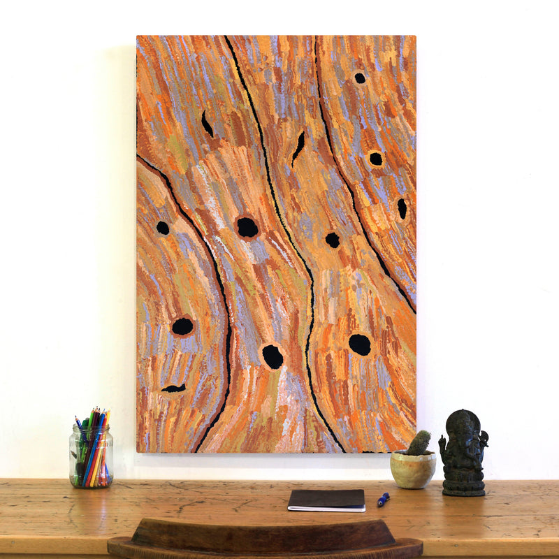 Aboriginal Artwork by Emily Nampijinpa Hudson, Yarungkanyi Jukurrpa (Mt Doreen Dreaming), 91x61cm