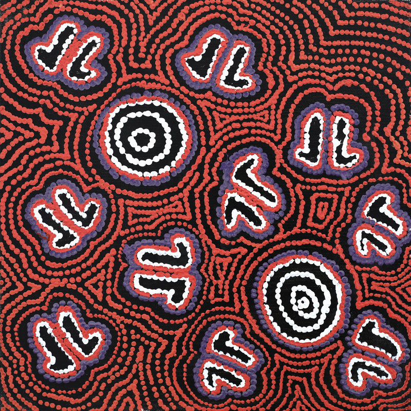 Aboriginal Artwork by Emma Nangari Roepke, Marlu Jukurrpa (Red Kangaroo Dreaming) Yarnardilyi & Jurnti, 30x30cm
