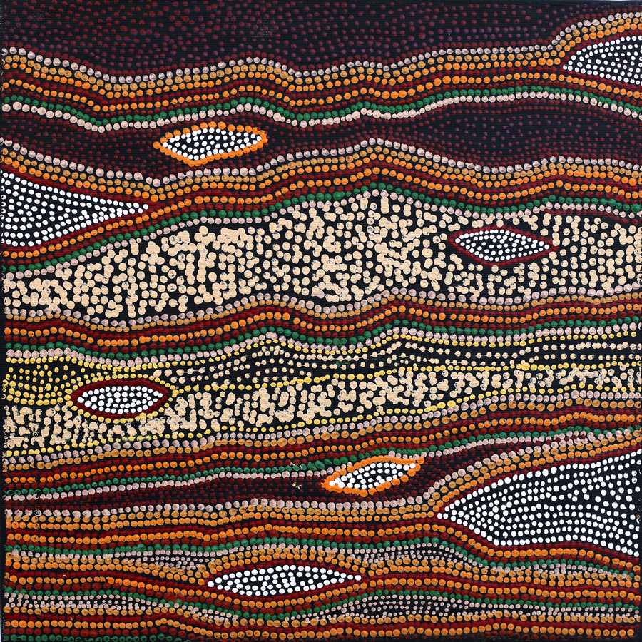 Aboriginal Artwork by Emma Nangari Roepke, Lappi Lappi Jukurrpa (Dreaming), 30x30cm
