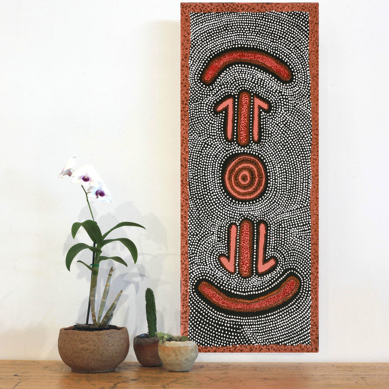 Aboriginal Artwork by Emma Nangari Roepke, Marlu Jukurrpa (Red Kangaroo Dreaming) Yarnardilyi & Jurnti, 76x30cm