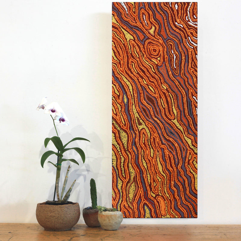 Aboriginal Artwork by Emma Nangari Roepke, Lappi Lappi Jukurrpa, 76x30cm