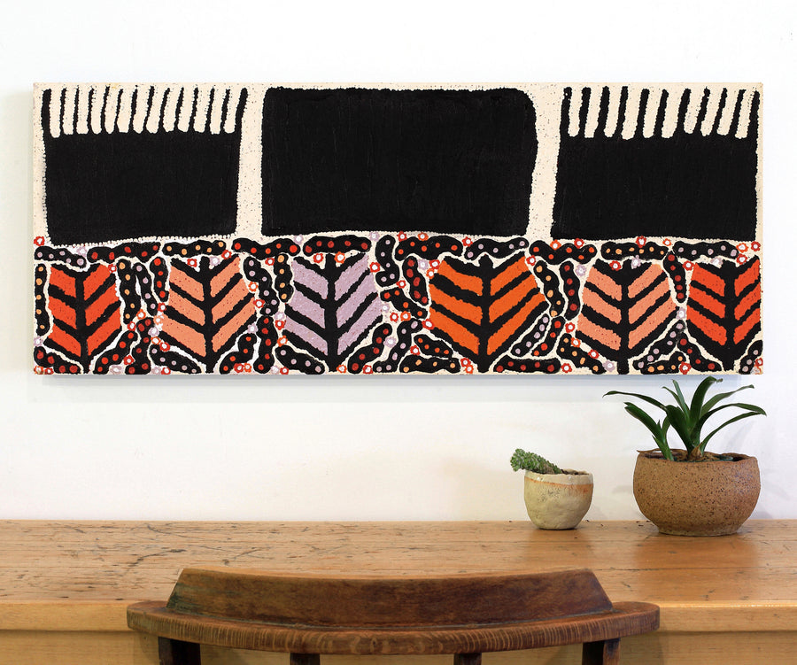 Aboriginal Artwork by Ena Fly, My father’s country - Lupul Tjukurrpa, 100x40cm