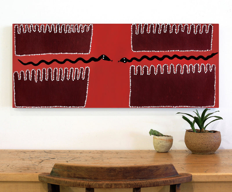 Aboriginal Artwork by Ena Fly My father’s country – Lupul Tjukurrpa, 100x40cm