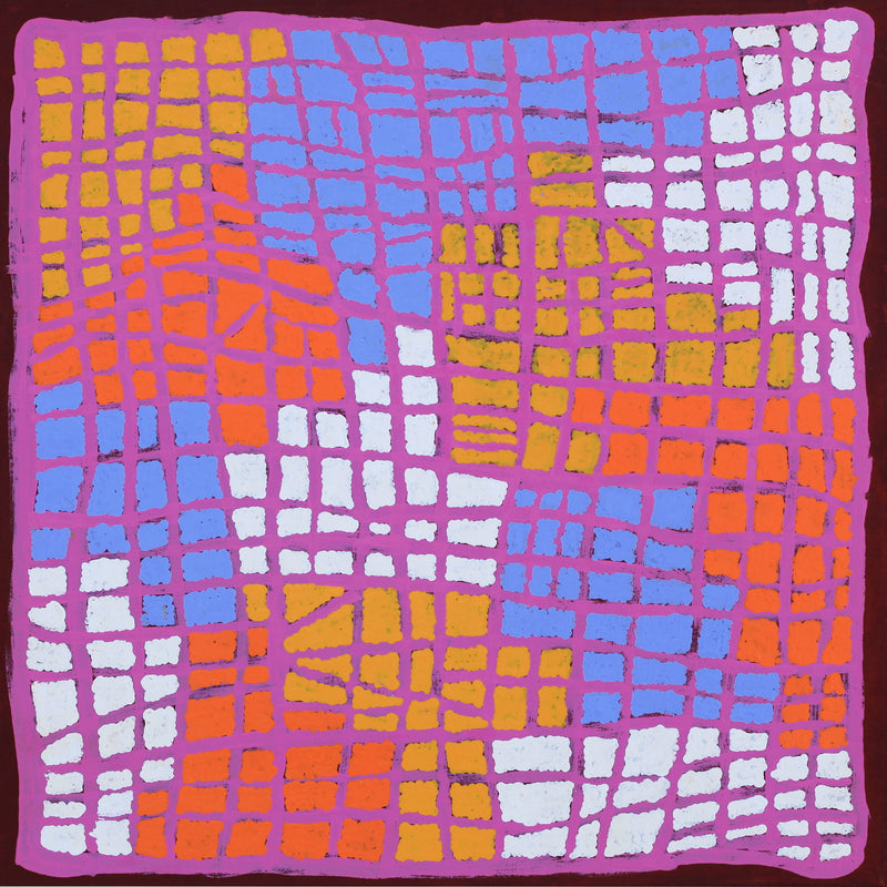 Aboriginal Artwork by Ena Nakamarra Gibson, Ngapa Jukurrpa (Water Dreaming) - Wapurtali, 61x61cm