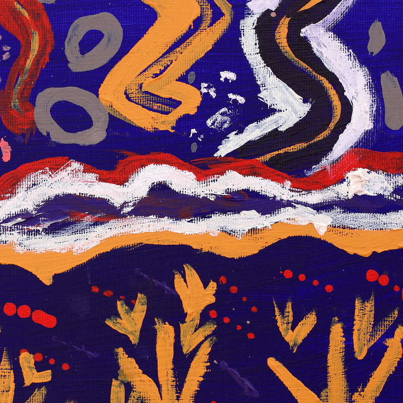 Aboriginal Artwork by Enrique Jupurrurla Abbott, Emus at the creek, 30x30cm