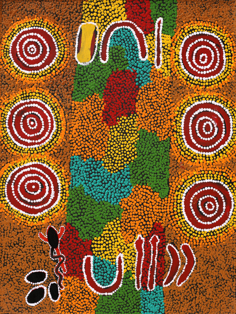 Aboriginal Art by Erica Napurrurla Ross,  Janganpa Jukurrpa (Brush-tail Possum Dreaming) - Mawurrji, 61x46cm - ART ARK®