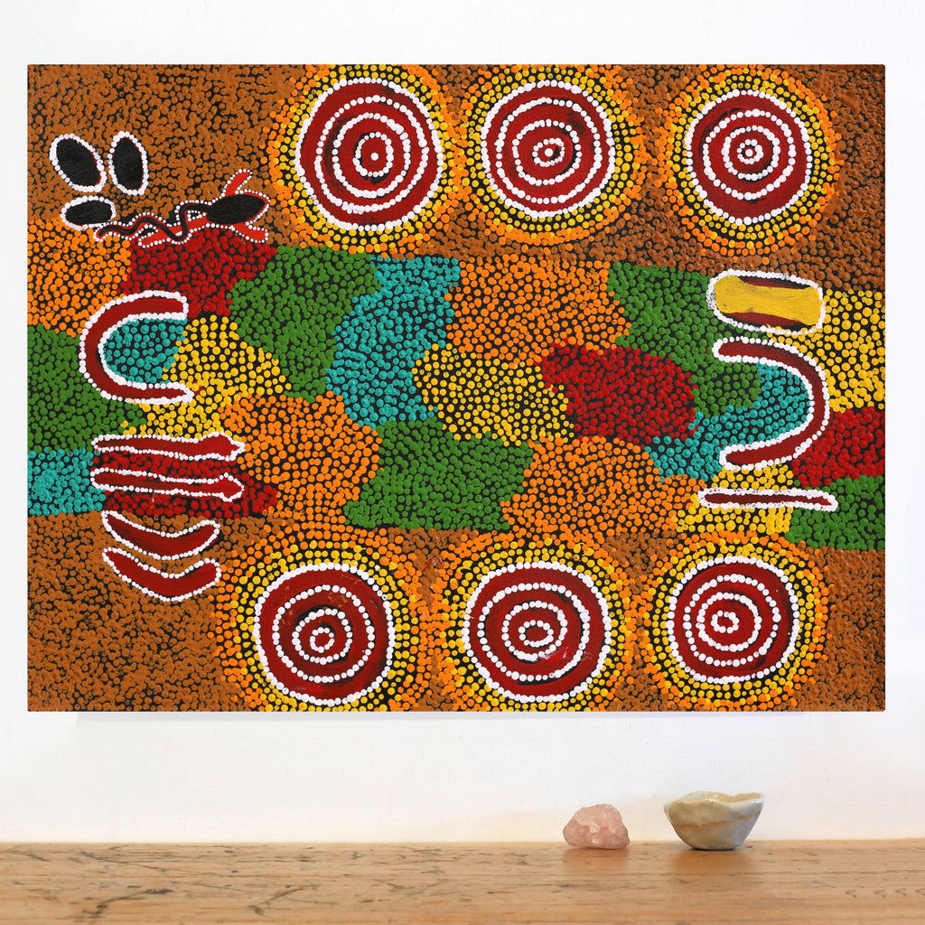 Aboriginal Art by Erica Napurrurla Ross,  Janganpa Jukurrpa (Brush-tail Possum Dreaming) - Mawurrji, 61x46cm - ART ARK®