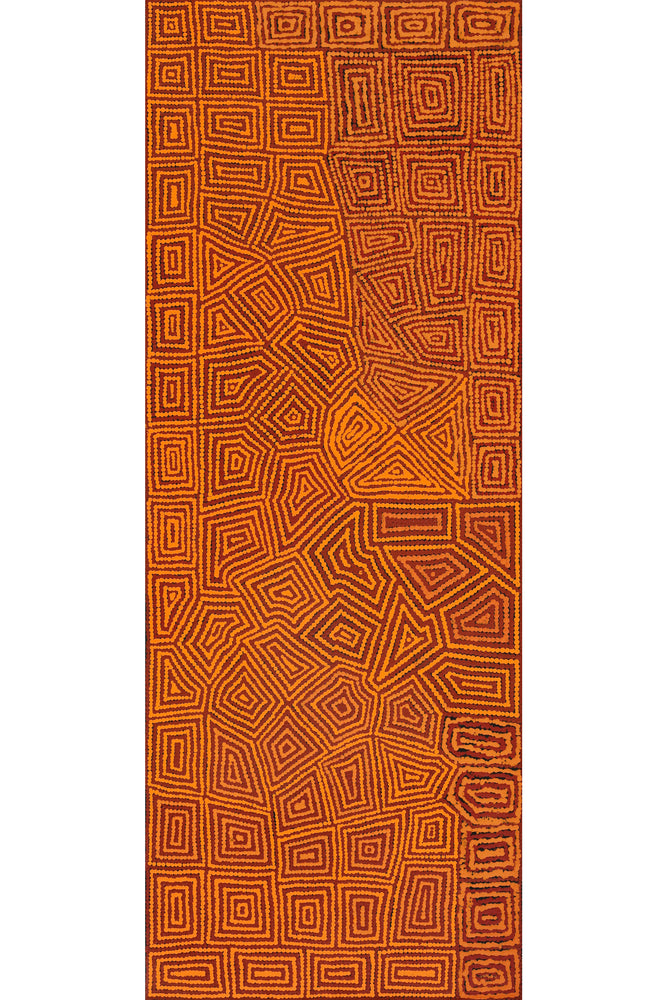 Aboriginal Artwork by Evelyn Nampijinpa Daniels, Watiya-warnu Jukurrpa (Seed Dreaming), 122x46cm