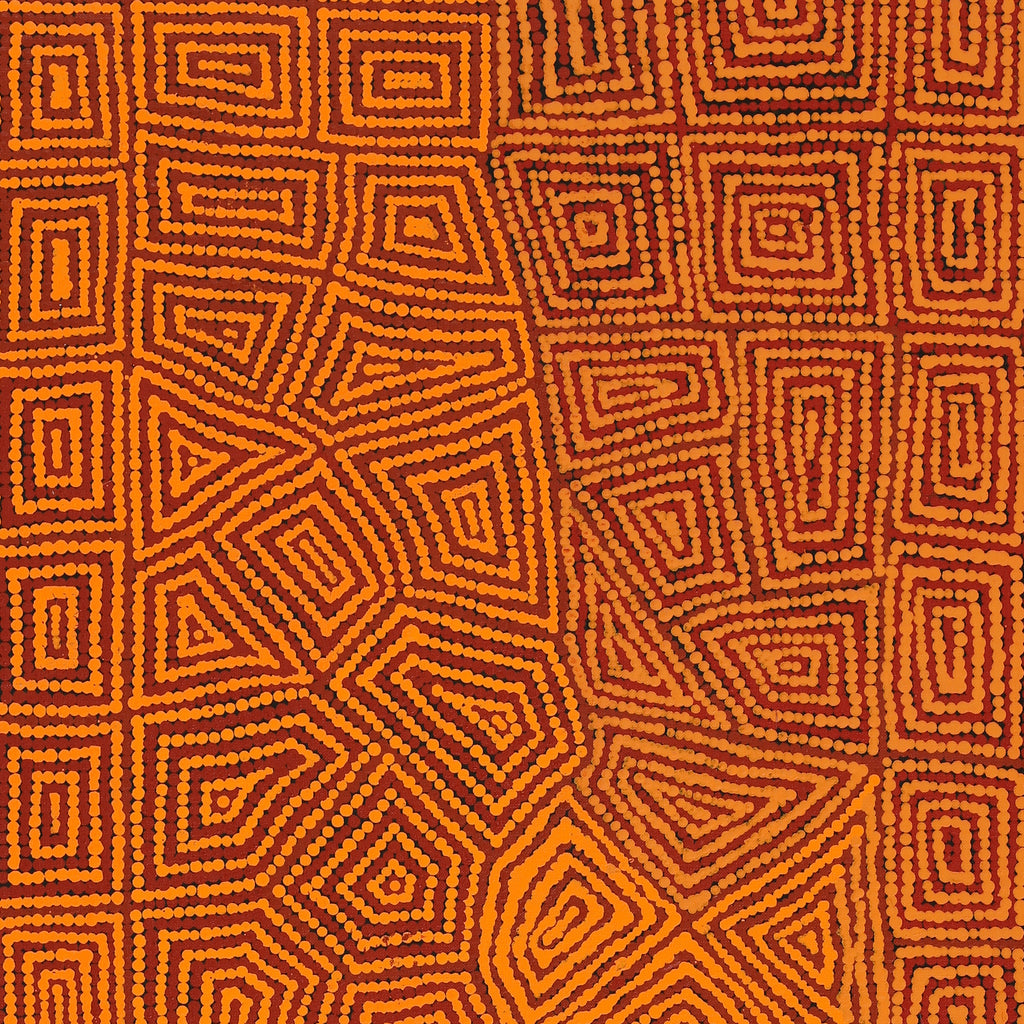 Aboriginal Artwork by Evelyn Nampijinpa Daniels, Watiya-warnu Jukurrpa (Seed Dreaming), 122x46cm