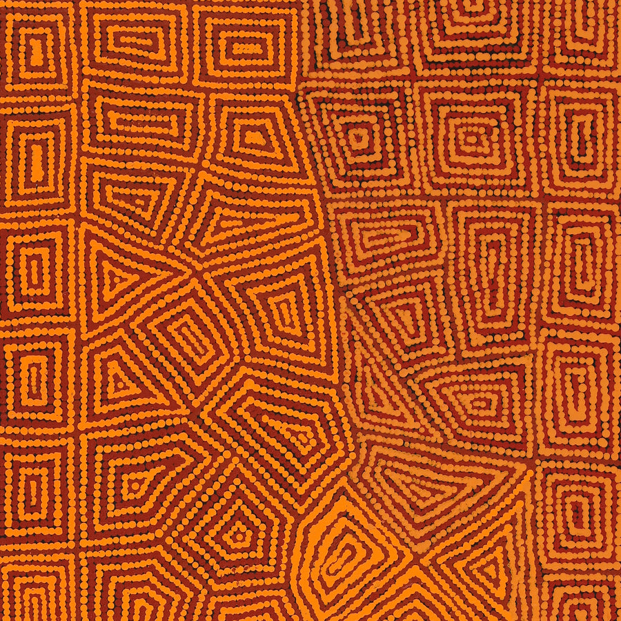 Aboriginal Artwork by Evelyn Nampijinpa Daniels, Watiya-warnu Jukurrpa (Seed Dreaming), 122x46cm