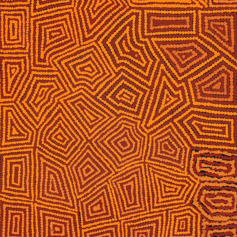 Aboriginal Artwork by Evelyn Nampijinpa Daniels, Watiya-warnu Jukurrpa (Seed Dreaming), 122x46cm