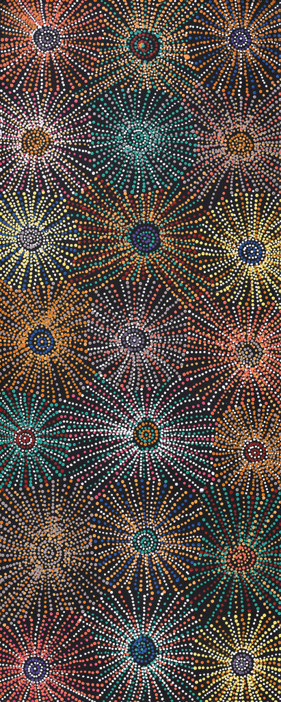 Aboriginal Artwork by Evelyn Nangala Robertson, Ngapa Jukurrpa - Puyurru, 152x61cm
