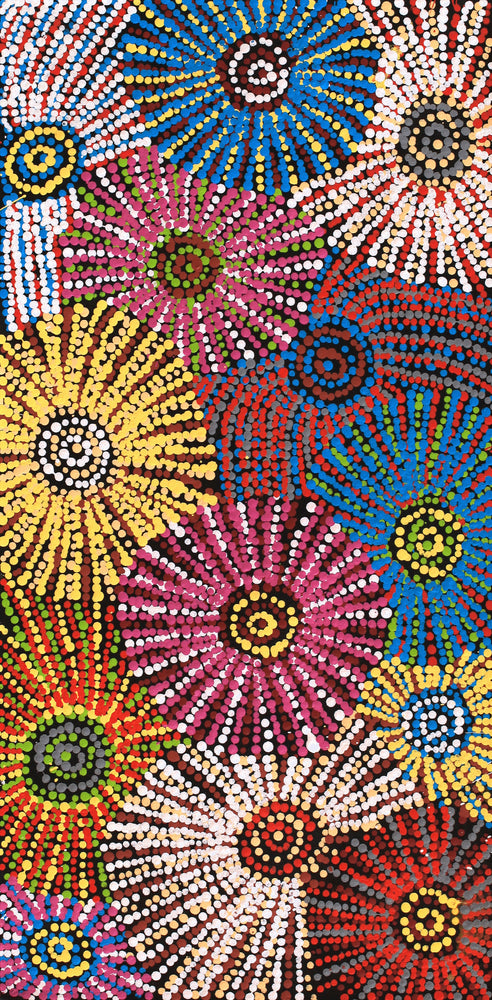 Aboriginal Artwork by Evelyn Nangala Robertson, Ngapa Jukurrpa (Water Dreaming) - Puyurru, 61x30cm