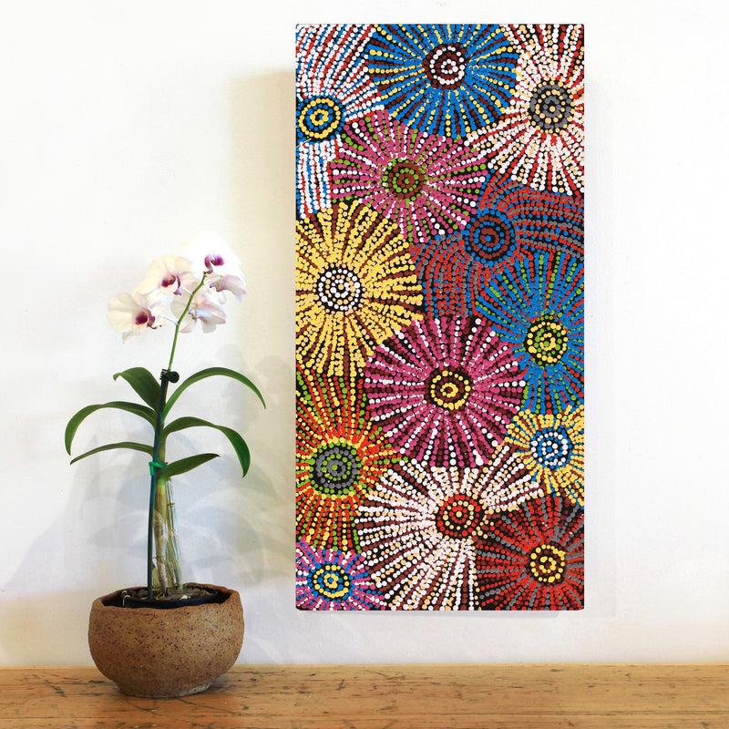 Aboriginal Artwork by Evelyn Nangala Robertson, Ngapa Jukurrpa (Water Dreaming) - Puyurru, 61x30cm