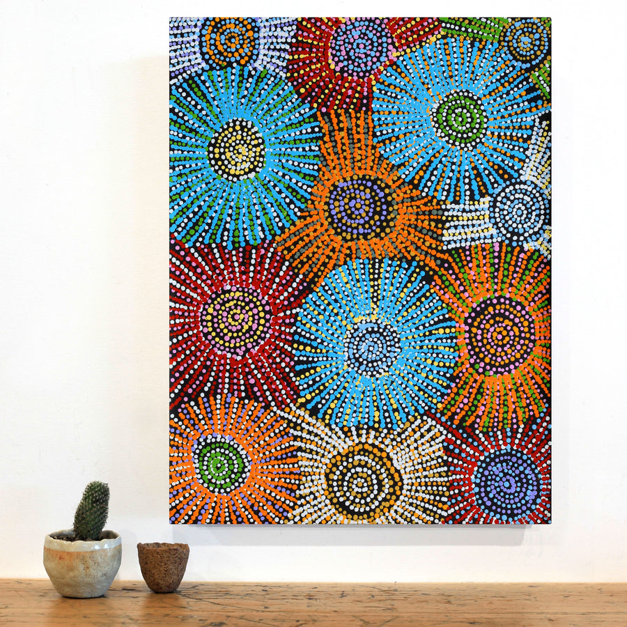 Aboriginal Artwork by Evelyn Nangala Robertson, Ngapa Jukurrpa - Puyurru, 61x46cm