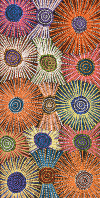 Aboriginal Artwork by Evelyn Nangala Robertson, Ngapa Jukurrpa - Puyurru, 91x46cm