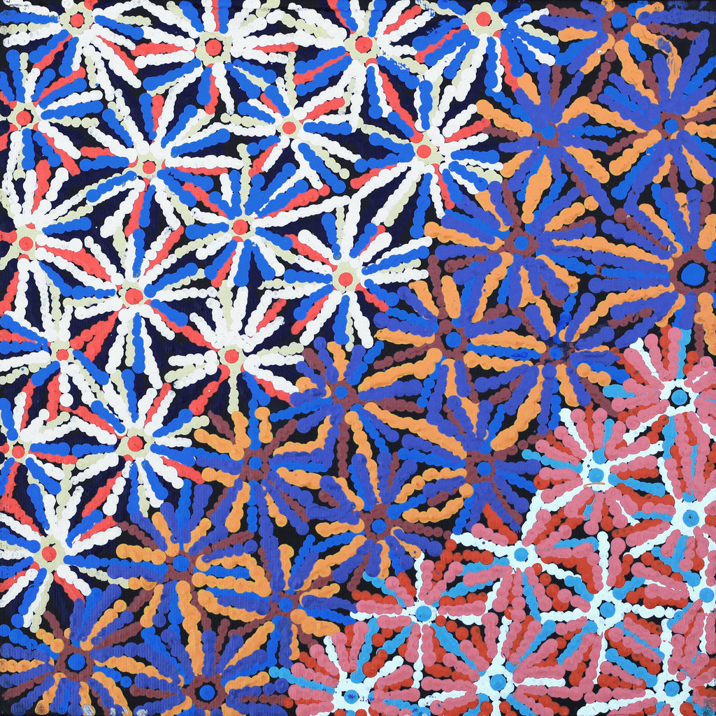 Aboriginal Artwork by Evelyn Nangala Robertson, Ngapa Jukurrpa - Pirlinyarnu, 30x30cm