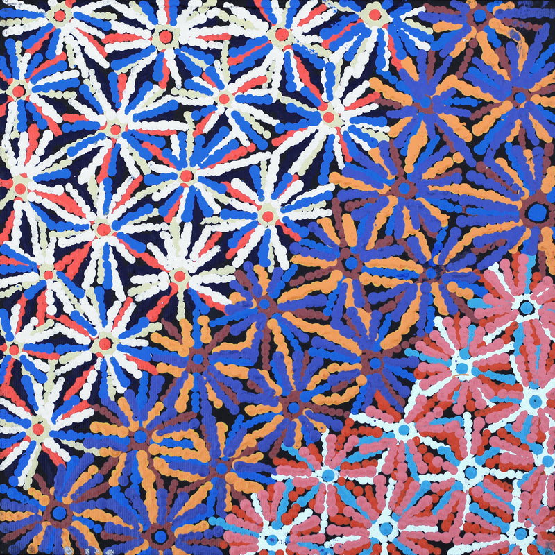 Aboriginal Artwork by Evelyn Nangala Robertson, Ngapa Jukurrpa - Pirlinyarnu, 30x30cm