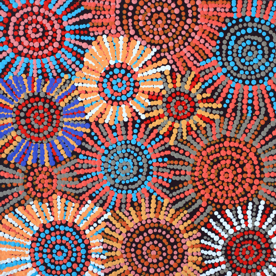 Aboriginal Artwork by Evelyn Nangala Robertson, Ngapa Jukurrpa - Pirlinyarnu, 30x30cm