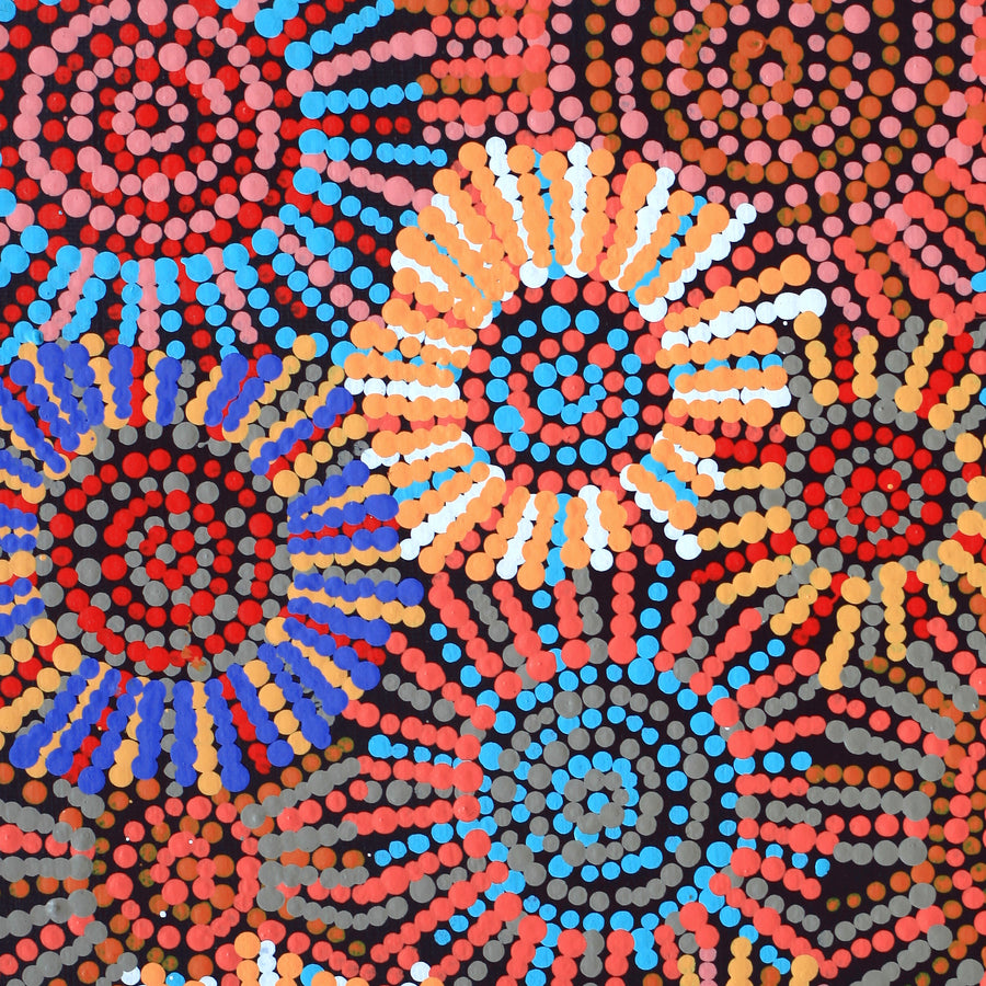 Aboriginal Artwork by Evelyn Nangala Robertson, Ngapa Jukurrpa - Pirlinyarnu, 30x30cm