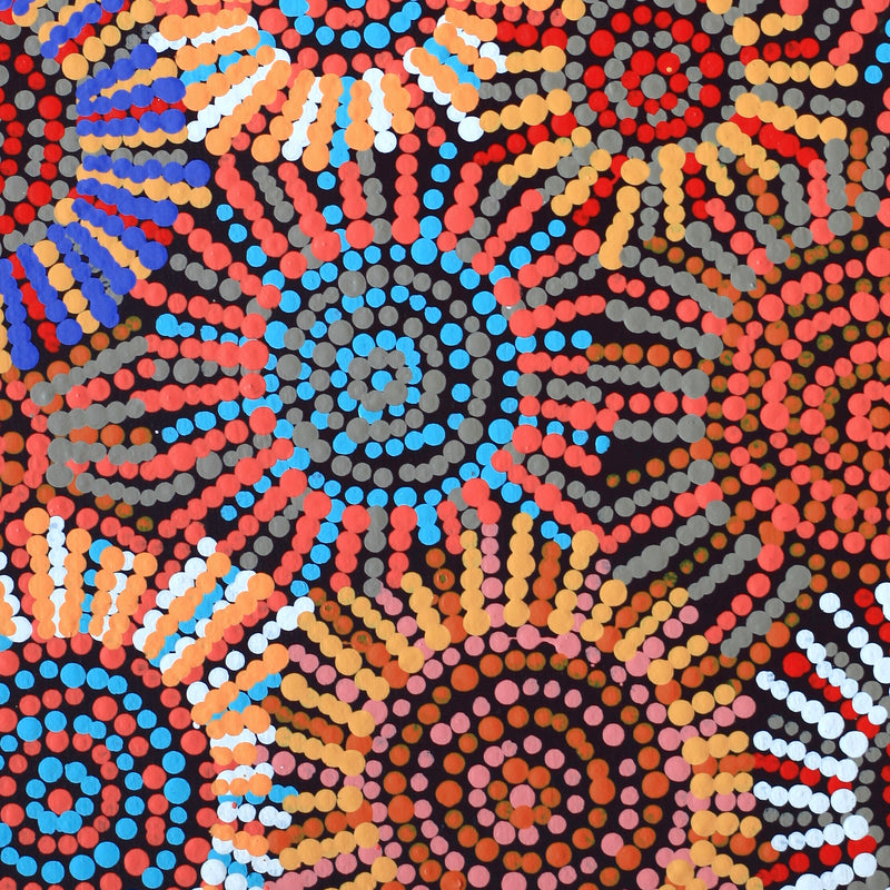 Aboriginal Artwork by Evelyn Nangala Robertson, Ngapa Jukurrpa - Pirlinyarnu, 30x30cm