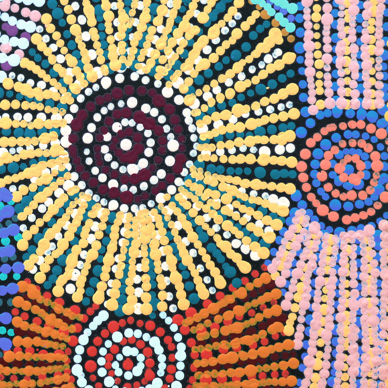 Aboriginal Artwork by Evelyn Nangala Robertson, Ngapa Jukurrpa - Pirlinyarnu, 30x30cm