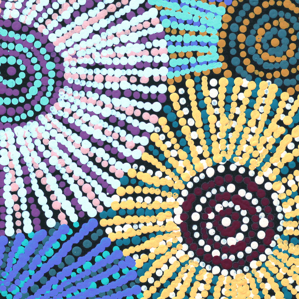 Aboriginal Artwork by Evelyn Nangala Robertson, Ngapa Jukurrpa - Pirlinyarnu, 30x30cm