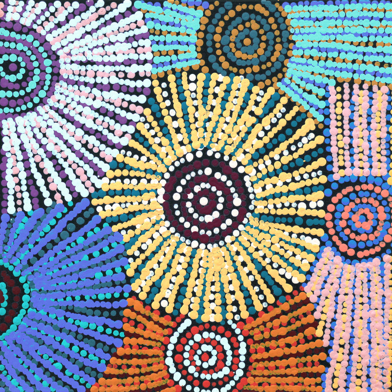 Aboriginal Artwork by Evelyn Nangala Robertson, Ngapa Jukurrpa - Pirlinyarnu, 30x30cm
